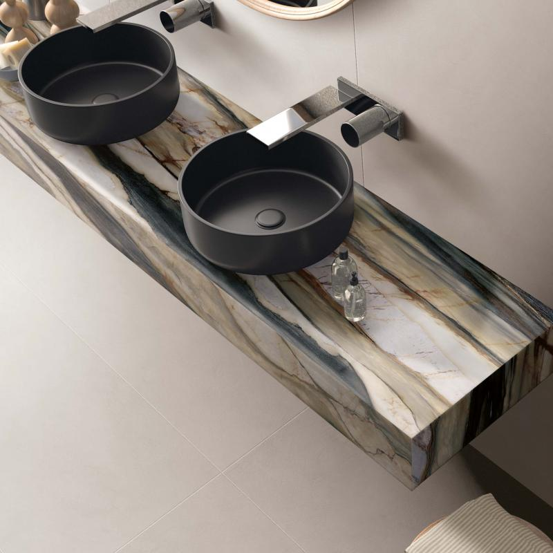Baldosa de gres porcelánico efecto resina, blanca, 120x120 cm - CS25086