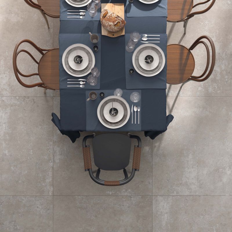 Baldosa de gres porcelánico efecto cemento industrial moderno, gris, 90x90 cm - CS25045
