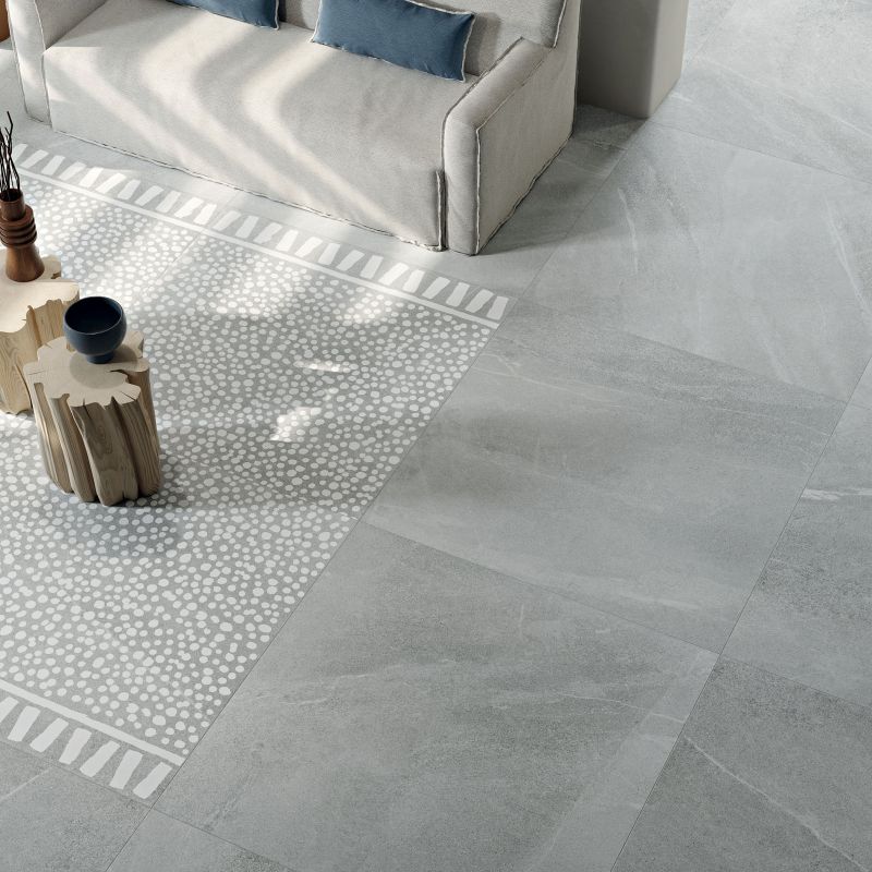 Baldosa de gres porcelánico efecto piedra primitiva, gris claro, 120x120 cm - CS25073