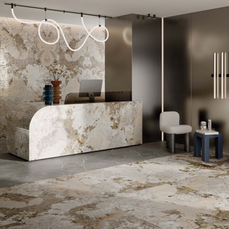 Baldosa de gres porcelánico efecto mármol Patagonia, con vetas 3D, pulido, 60x120 cm - CS25055