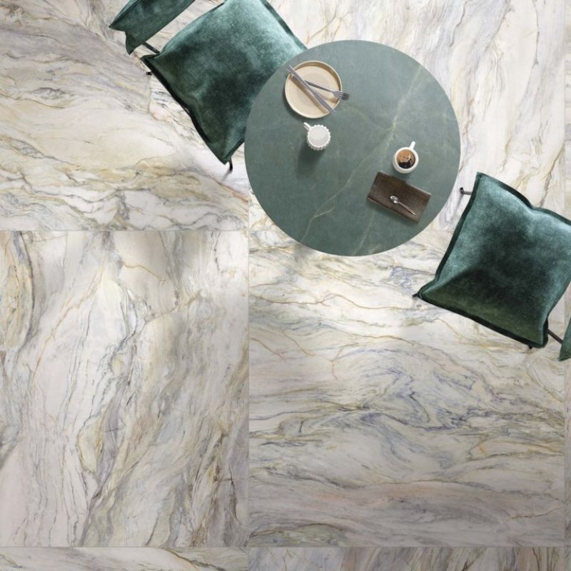 Pavimento de gres porcelánico efecto mármol, blanco, mate, 60x120 cm - CS25056