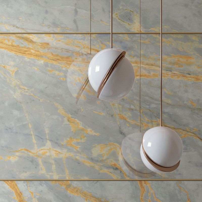 Baldosa de gres porcelánico efecto mármol, gris, con vetas cálidas, pulido, 60x120 cm - CS25049