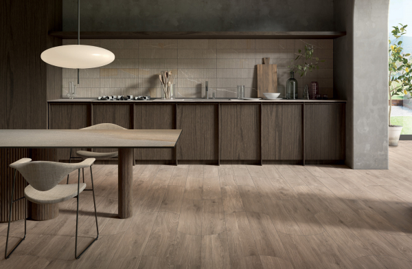Pavimento de gres porcelánico efecto madera Premium, topo, 20x120 cm - CS25004