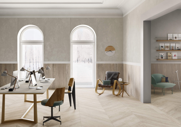 Baldosa de gres porcelánico efecto madera envejecida, blanca, 20x120 cm - CS25008