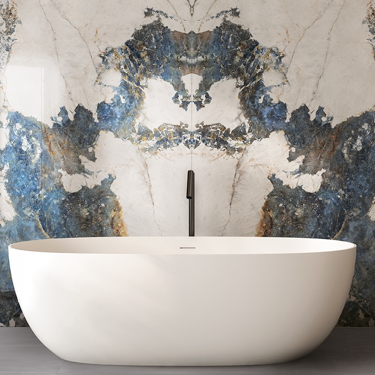 Azulejo de porcelana efecto mármol de cristal azul pulido 120X120 - Ecrs754