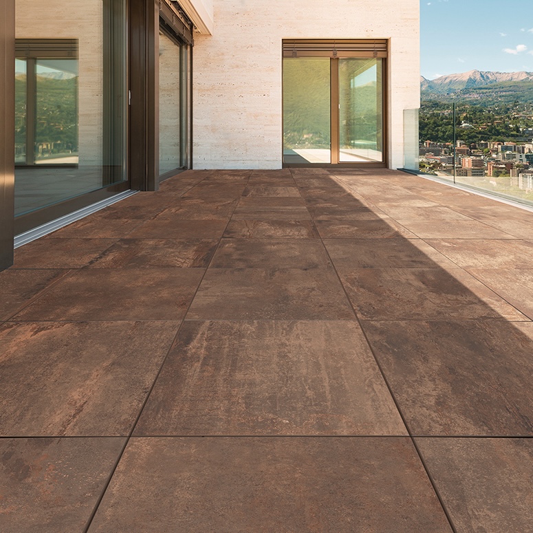 Porcelánico Efecto Metal Oxidado Corten 20Mm R11 80X80 - Efrt438