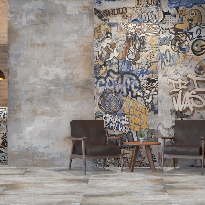 Revestimiento De Gres Porcelánico Decorado Graffiti Gris Rt 60x120 - EGGY1707