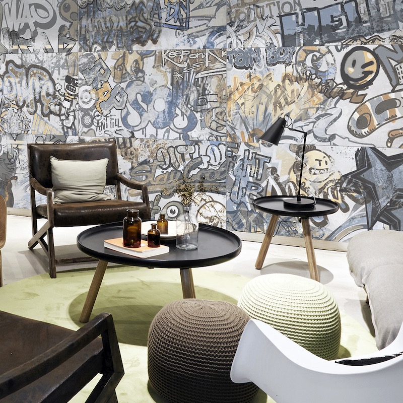 Revestimiento De Gres Porcelánico Decorado Graffiti Blanco Rt 60x120 - EGWE1706