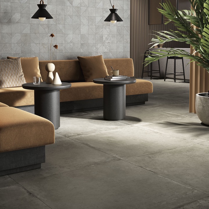 Pavimento de gres porcelánico efecto cemento industrial, negro, 100x100 cm - CS25107