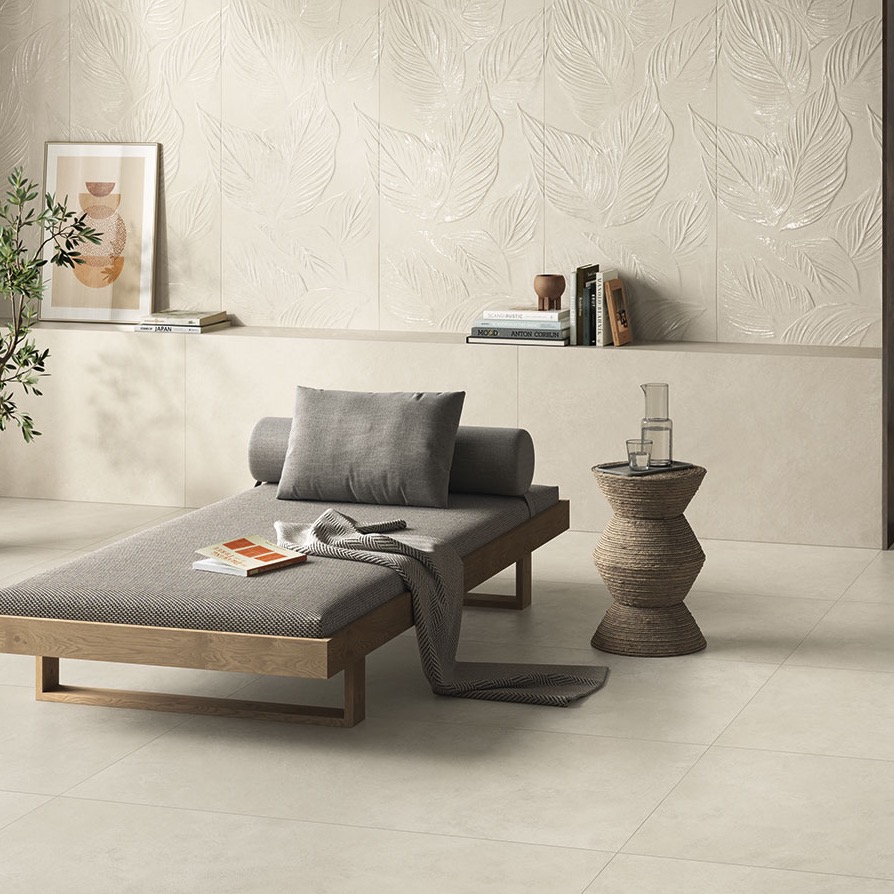 Baldosa de gres porcelánico efecto cemento, marfil, 60x120 cm - CS25116