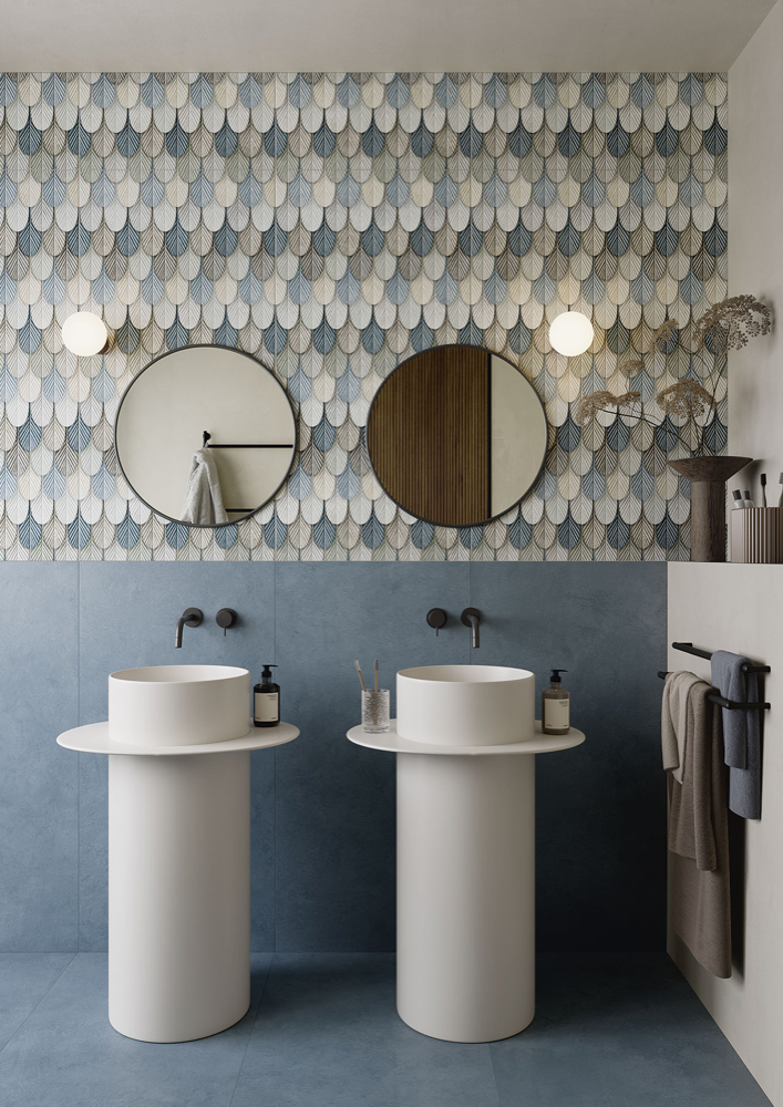 Baldosa de gres porcelánico efecto cemento, azul, 60x120 cm - CS25120