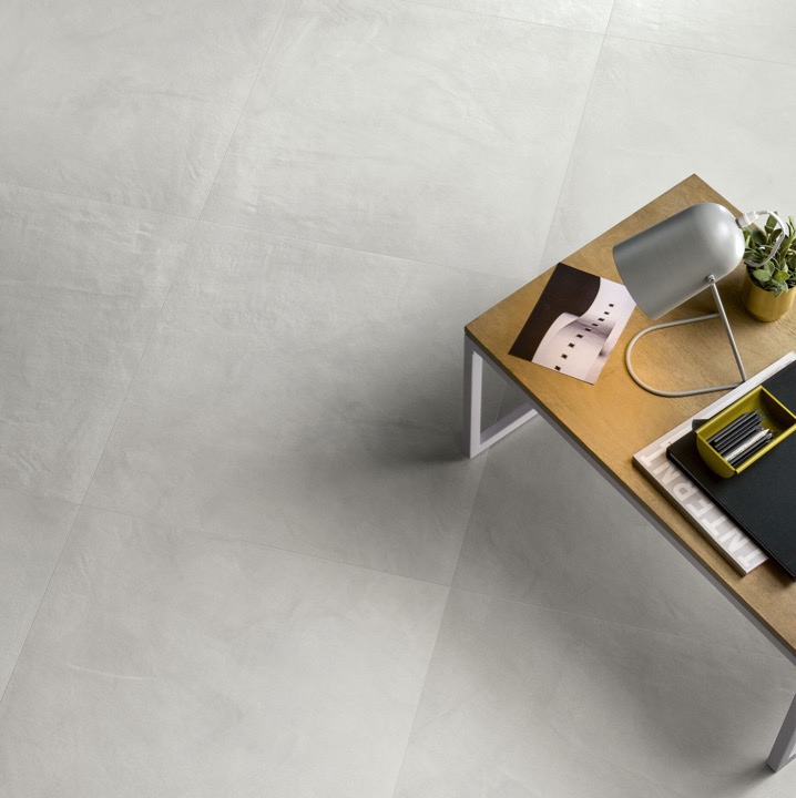 Pavimento de gres porcelánico efecto cemento moderno, gris claro, 100x100 cm - CS25111